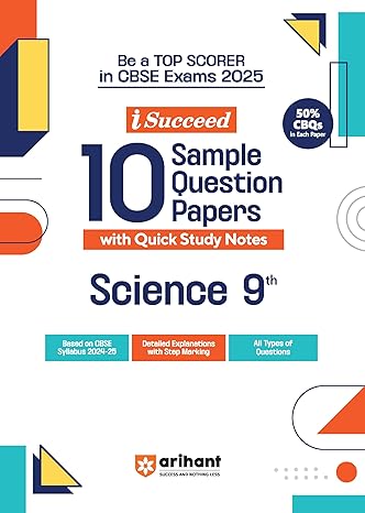 i-Succeed 10 Sample Question Papers Science Class 9th | For CBSE Exams 2025